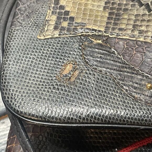 Carlo Fiori Mixed Exotic Leather Fold Over Clutch Shoulder Handbag Purse - Picture 12 of 12